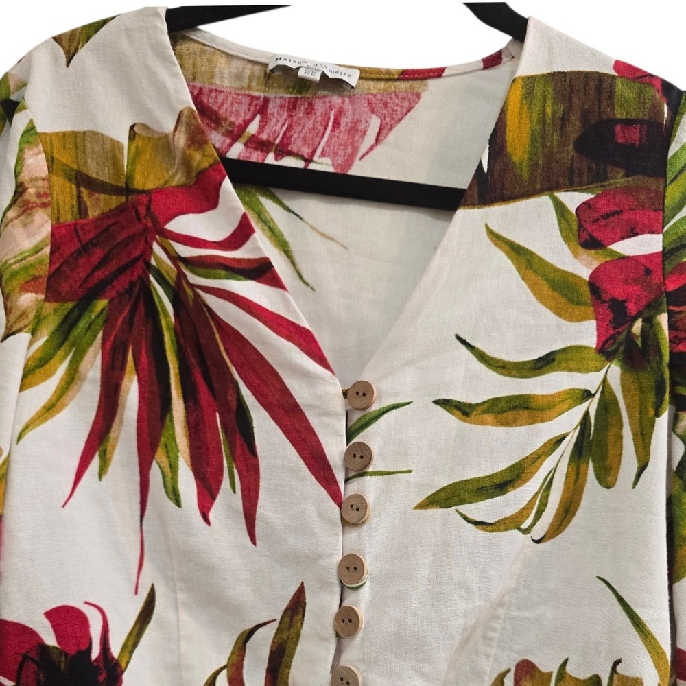 Maison d'Amélie Paris Linen Blend Tropical Floral Tie XS Boho Cottagecore Resort - Picture 4 of 7